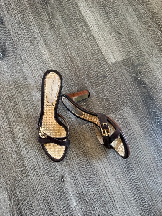 Dolce & Gabbana Shoes - Dolce & Gabbana Brown Leather Strappy Heeled Sandals with Gold Buckle
